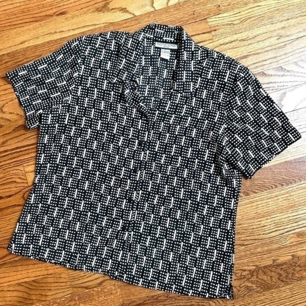 Notations Professional Black & White Polyester Women’s Button Down Blouse LP